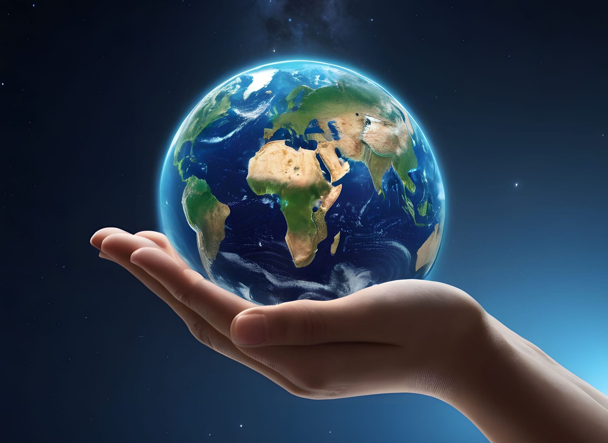 World Earth Day Concept. Green Energy, ESG, Renewable and Sustainable Resources. Environmental Care. Hands of People Embracing a Handmade Globe. earth globe in hand